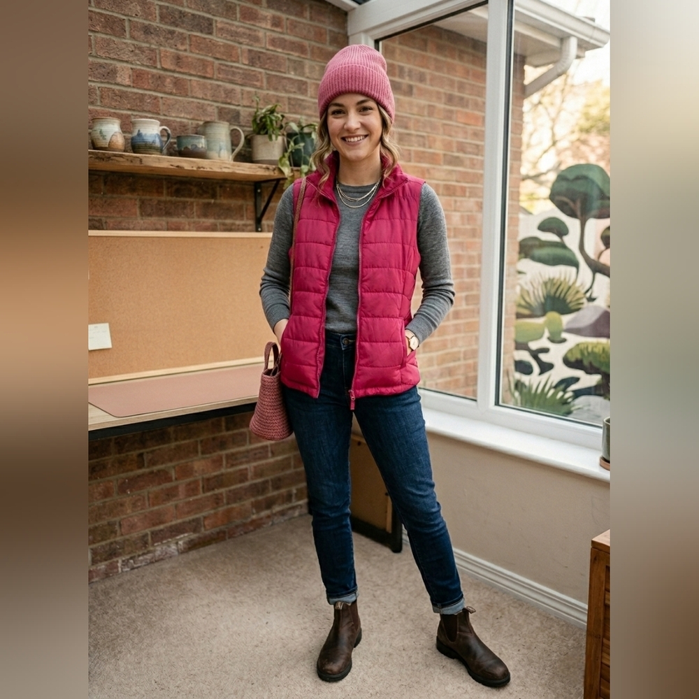 Aeropostale Women's Hot Pink Mock Neck Quilted Puffer Vest Jacket